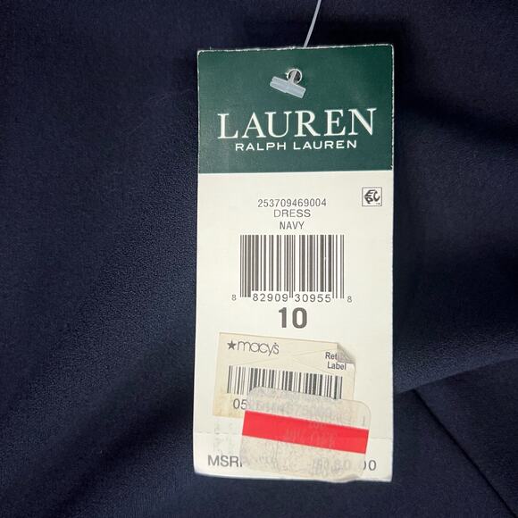 Lauren Ralph Lauren Navy Blue Beaded Halter Ruffle Sheath Dress size 10 NEW Tags - Picture 11 of 13